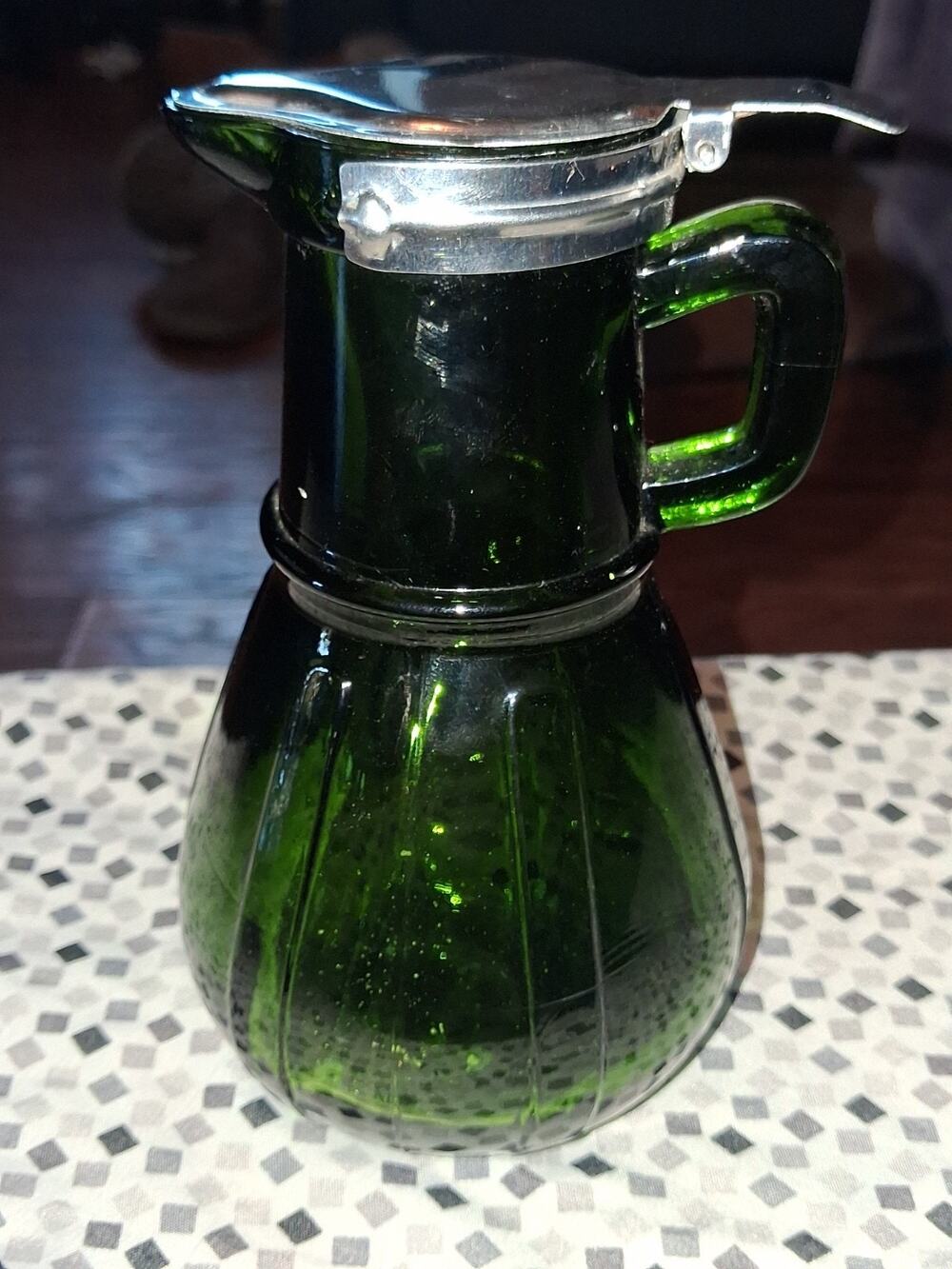 Vintage THT Atlas Type Dark Green Glass Syrup Pitcher 2004 C50